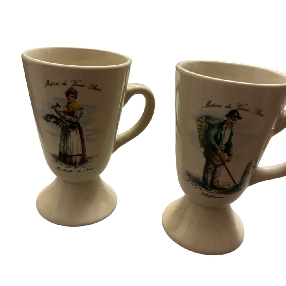 Vintage Ceramic Mugs with Historical Illustrations METIERS DU VIEUX PARIS